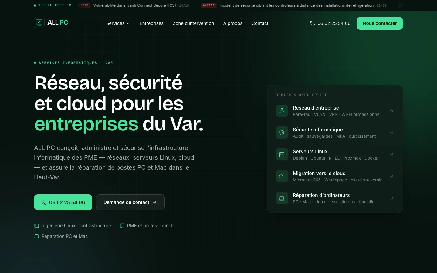 Page d’accueil du site allpc.fr