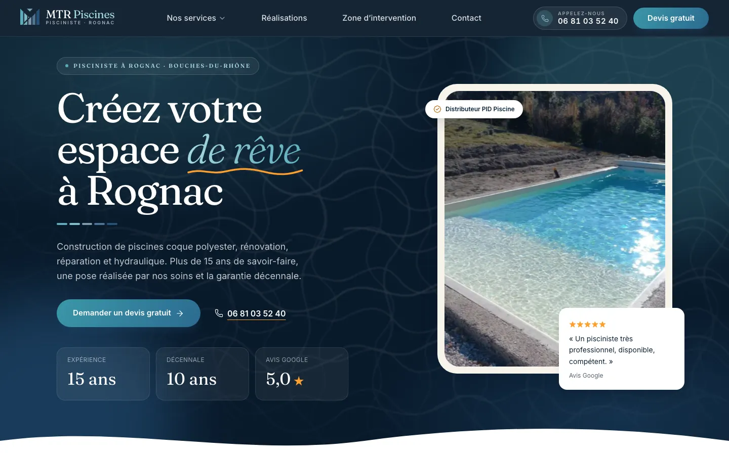 Page d’accueil du site mtrpiscines.fr